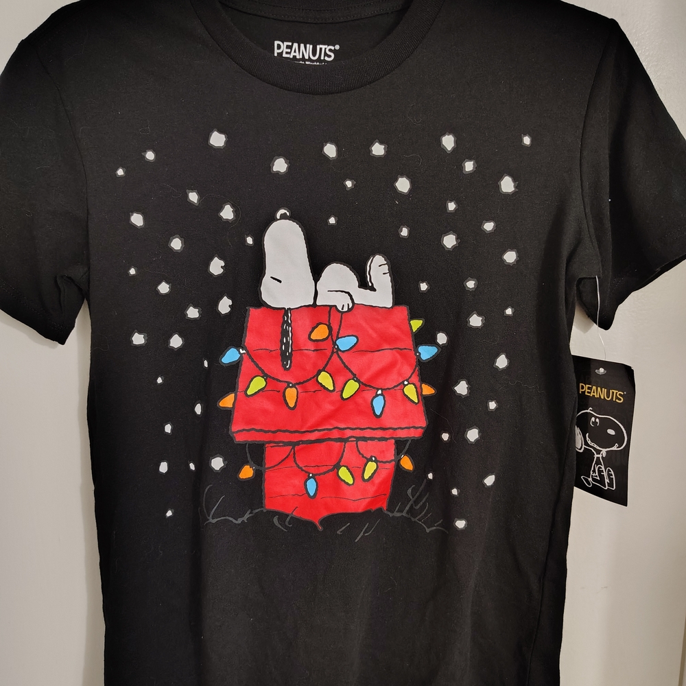 Peanuts Black and Red Snoopy Holiday Lights T-Shirt